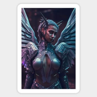 Angel Cyperpunk Beauty with Futuristic Cityscape - Ultra Realistic Sticker